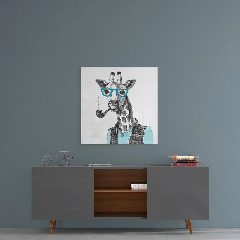 Mr. Giraffe Glass Wall Art - LUXARTDECO