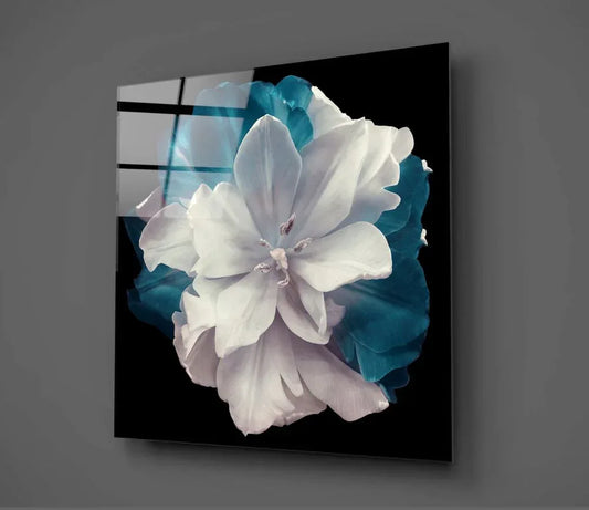 White-Turquoise Tulip Glass Wall Art - LUXARTDECO