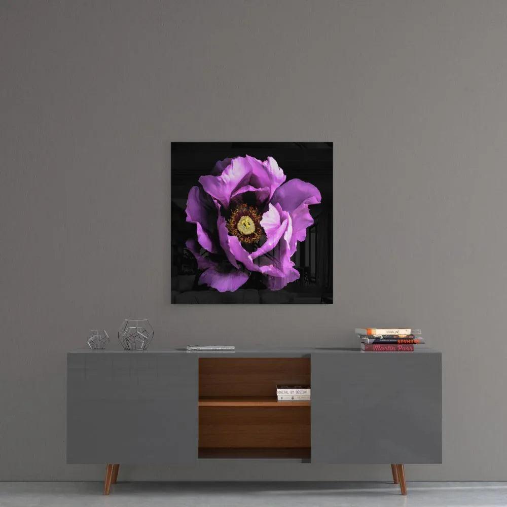 Floral Purple Glass Wall Art - LUXARTDECO
