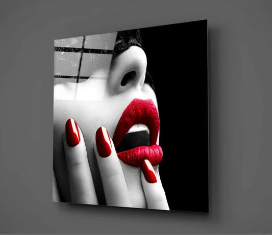 Red Lipstick Woman Glass Wall Art - LUXARTDECO