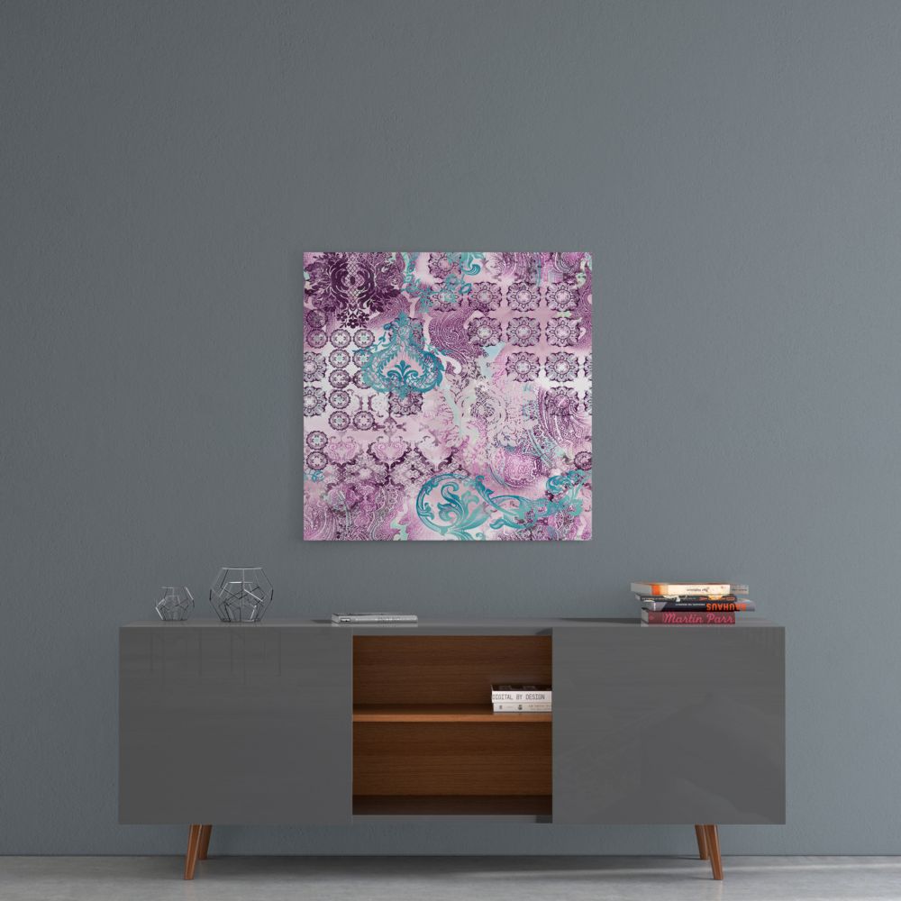 Purple Damask Glass Wall Art