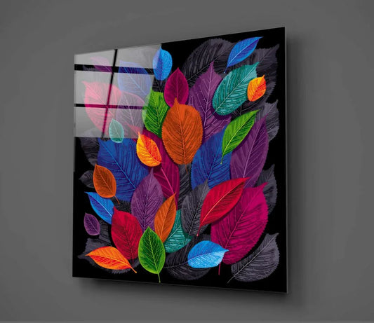 Colorful Leaves Glass Wall Art - LUXARTDECO