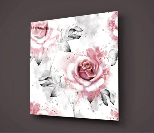 Pink Rose Glass Wall Art - LUXARTDECO