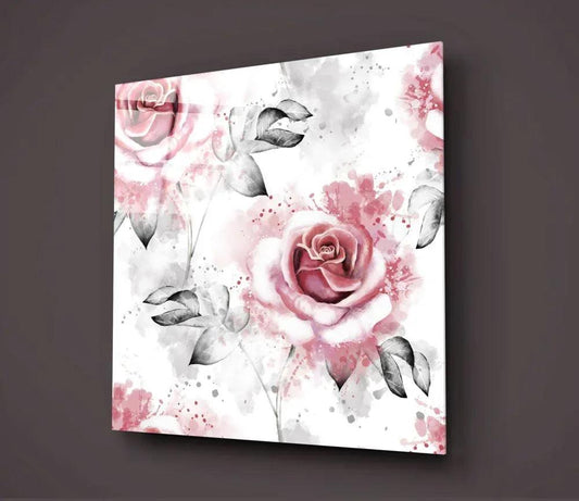 Pink Rose Glass Wall Art - LUXARTDECO