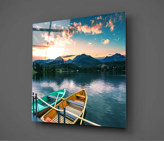 Lake and Mountain Landscape Glass Wall Art