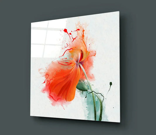 Red Poppy Glass Wall Art - LUXARTDECO
