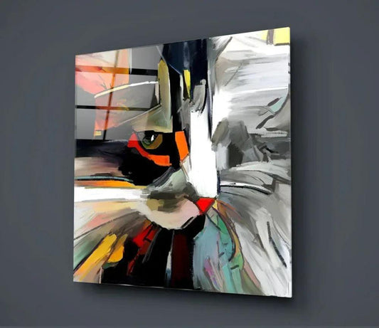 Abstract Cat Glass Wall Art - LUXARTDECO