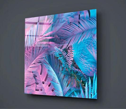 Tropical Leaves Glass Wall Art - LUXARTDECO