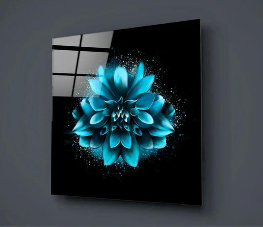 Blue Flower Glass Wall Art - LUXARTDECO