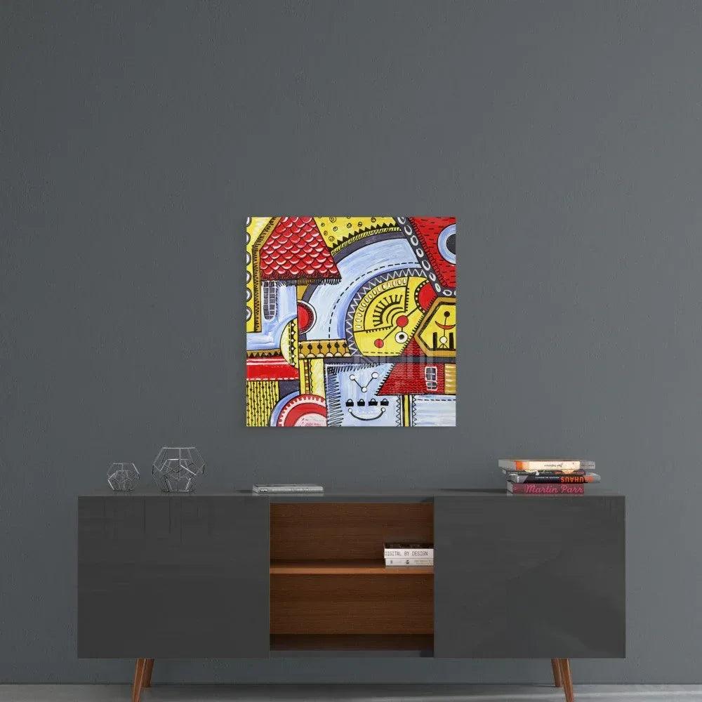 Abstract Houses Glass Wall Art - LUXARTDECO