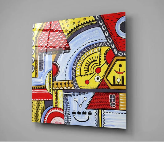 Abstract Houses Glass Wall Art - LUXARTDECO