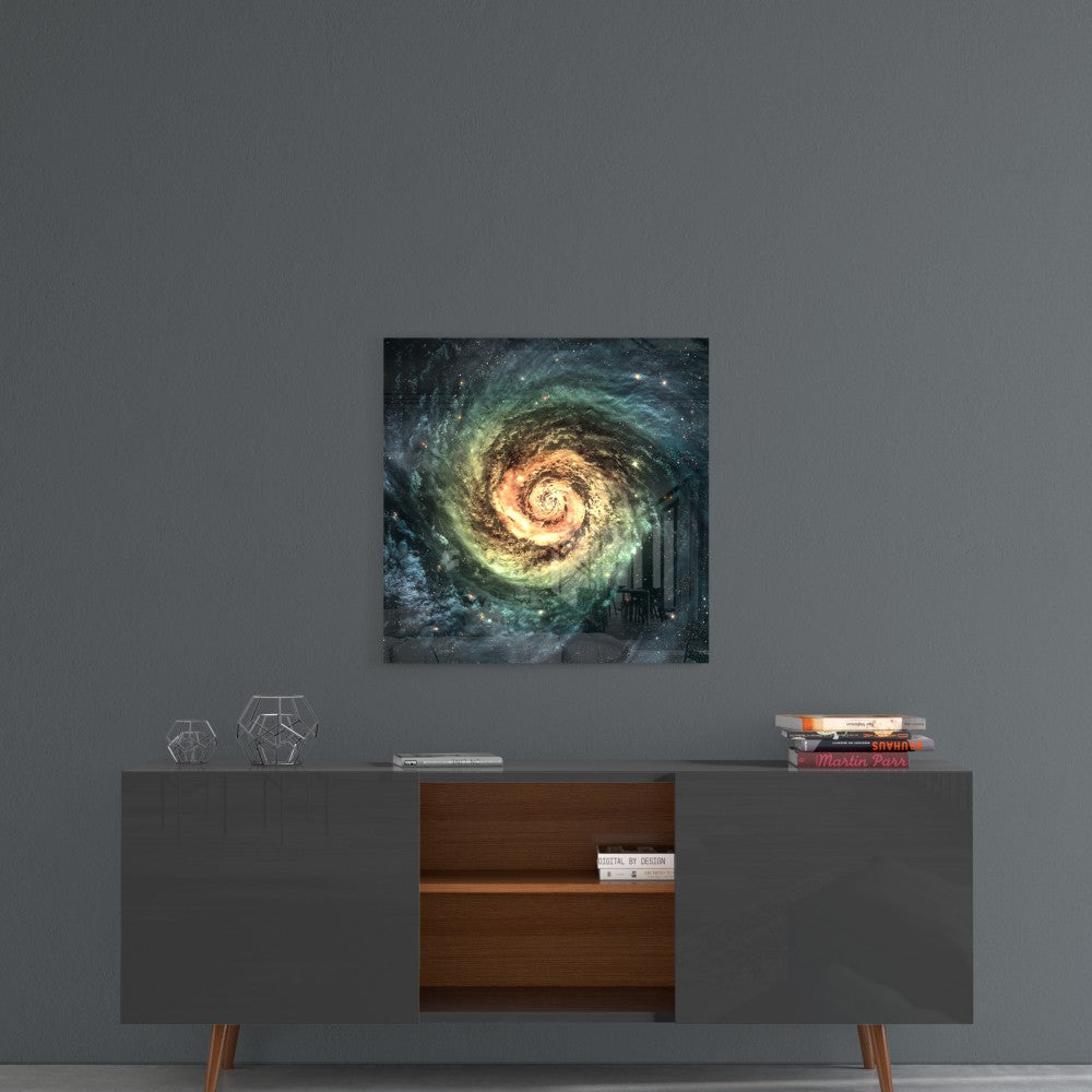 Space Yellow Infinity Glass Wall Art