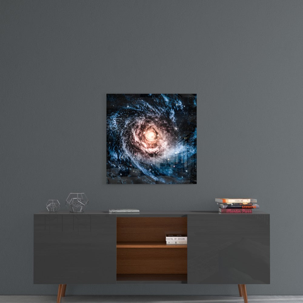 Space- Blue Infinity Glass Wall Art