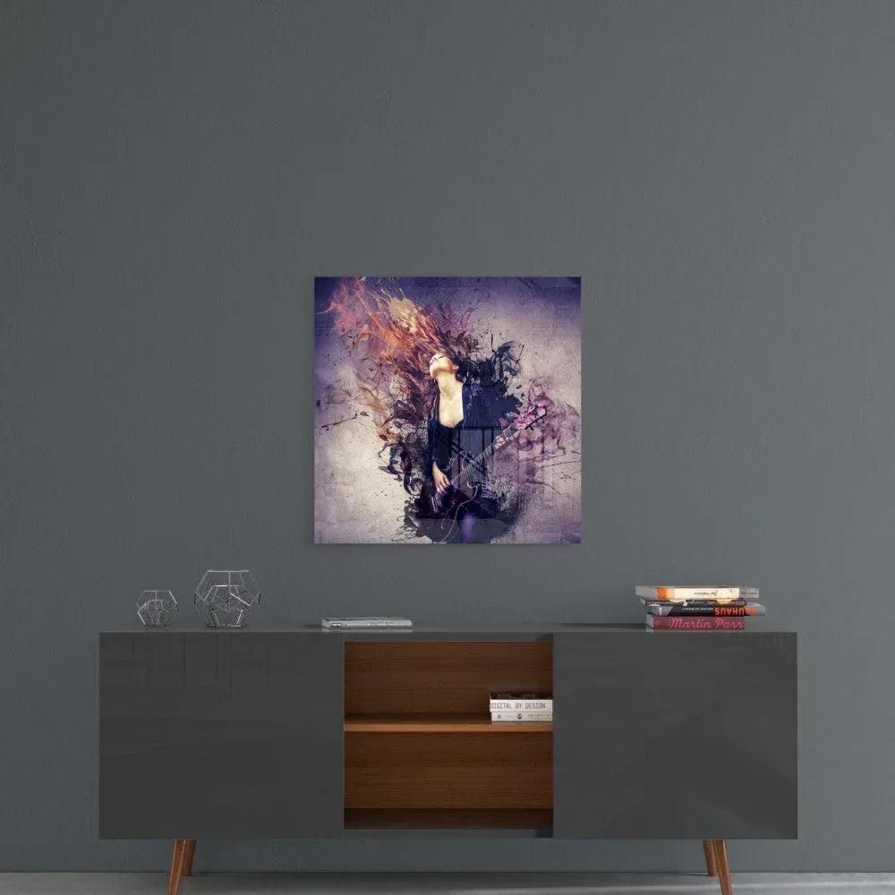 Woman and Guitar Glass Wall Art - LUXARTDECO
