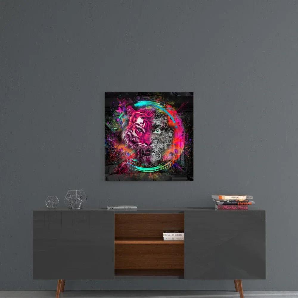 Machine Tiger Glass Wall Art - LUXARTDECO