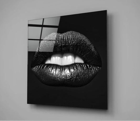 Black Lips Glass Wall Art - LUXARTDECO
