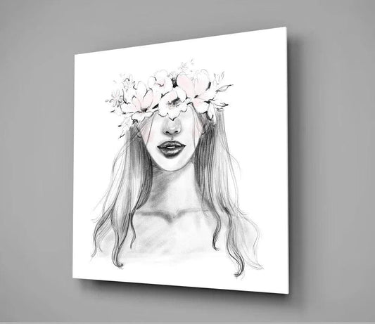 Flower Crowned Woman Glass Wall Art - LUXARTDECO
