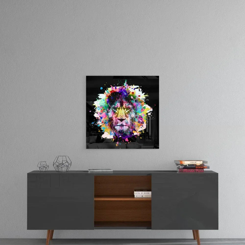 Colored Fury of the Lion Glass Wall Art - LUXARTDECO