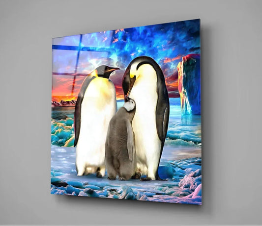 Penguin Family Glass Wall Art - LUXARTDECO