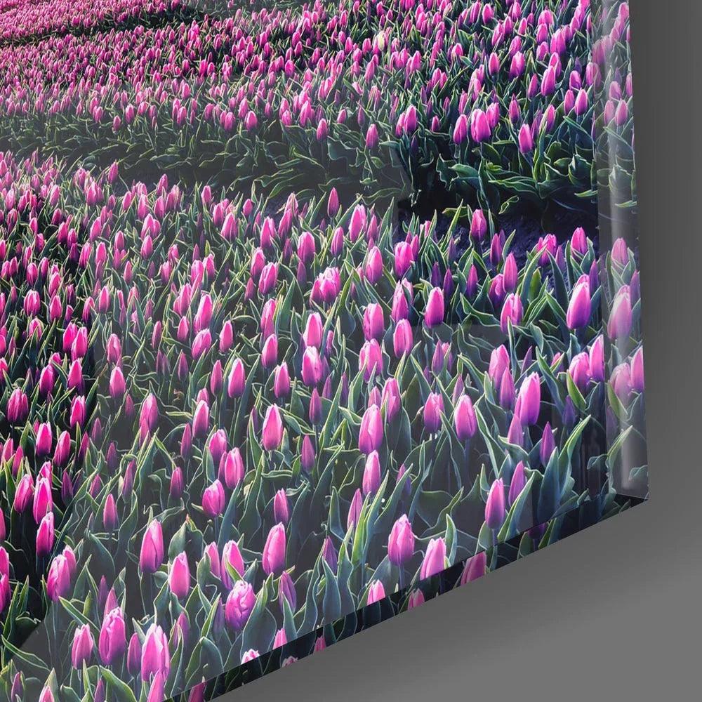 Tulip Field Glass Wall Art - LUXARTDECO