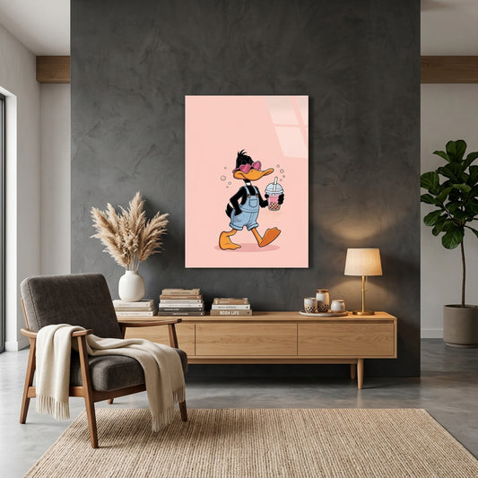 Daffy Duck Bubble Tea Glass Wall Art
