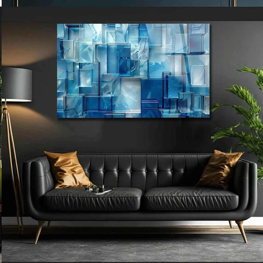 Blue Glass Cubes Glass Wall Art