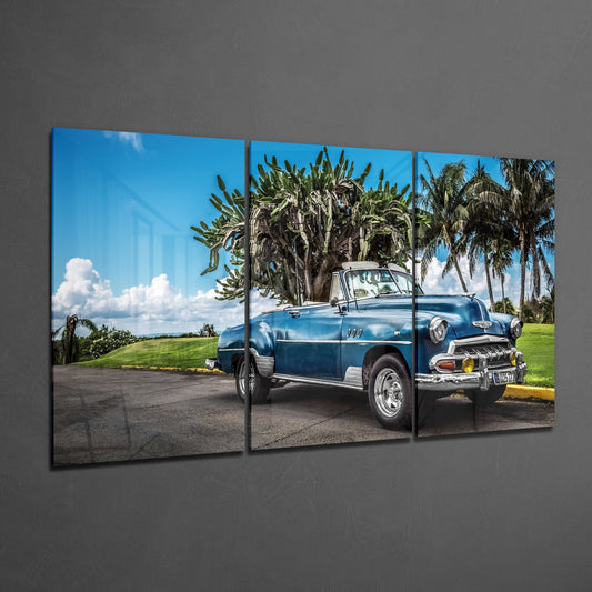 Blue Classic Car Glass Art