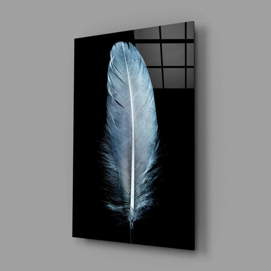Blue Feather Glass Wall Art - LUXARTDECO