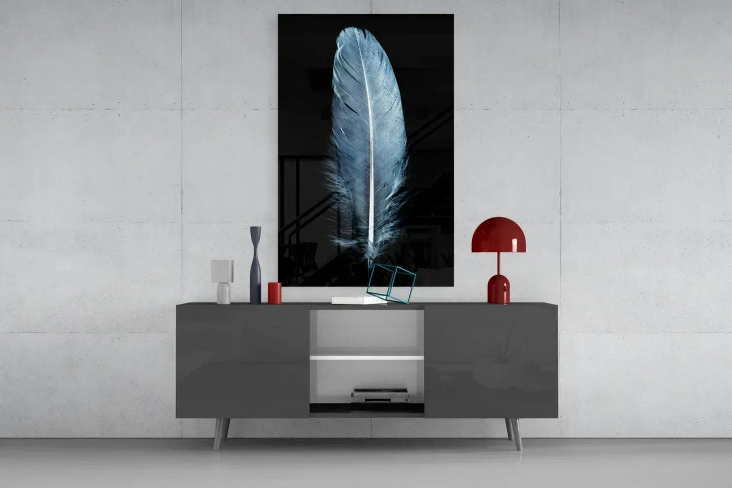 Blue Feather Glass Wall Art - LUXARTDECO