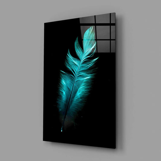 Green Feather Glass Wall Art - LUXARTDECO