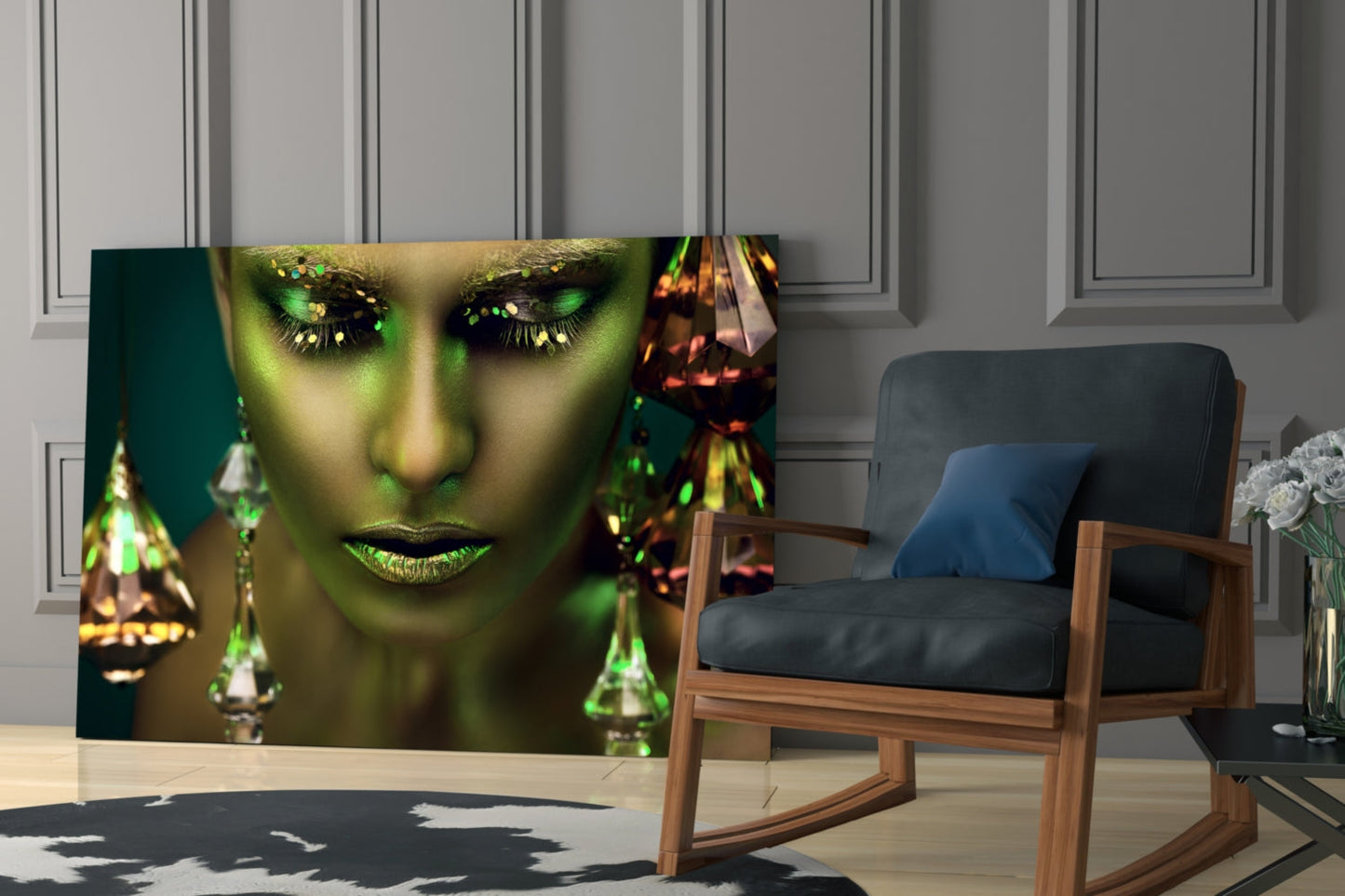 Art mural en verre représentant une femme