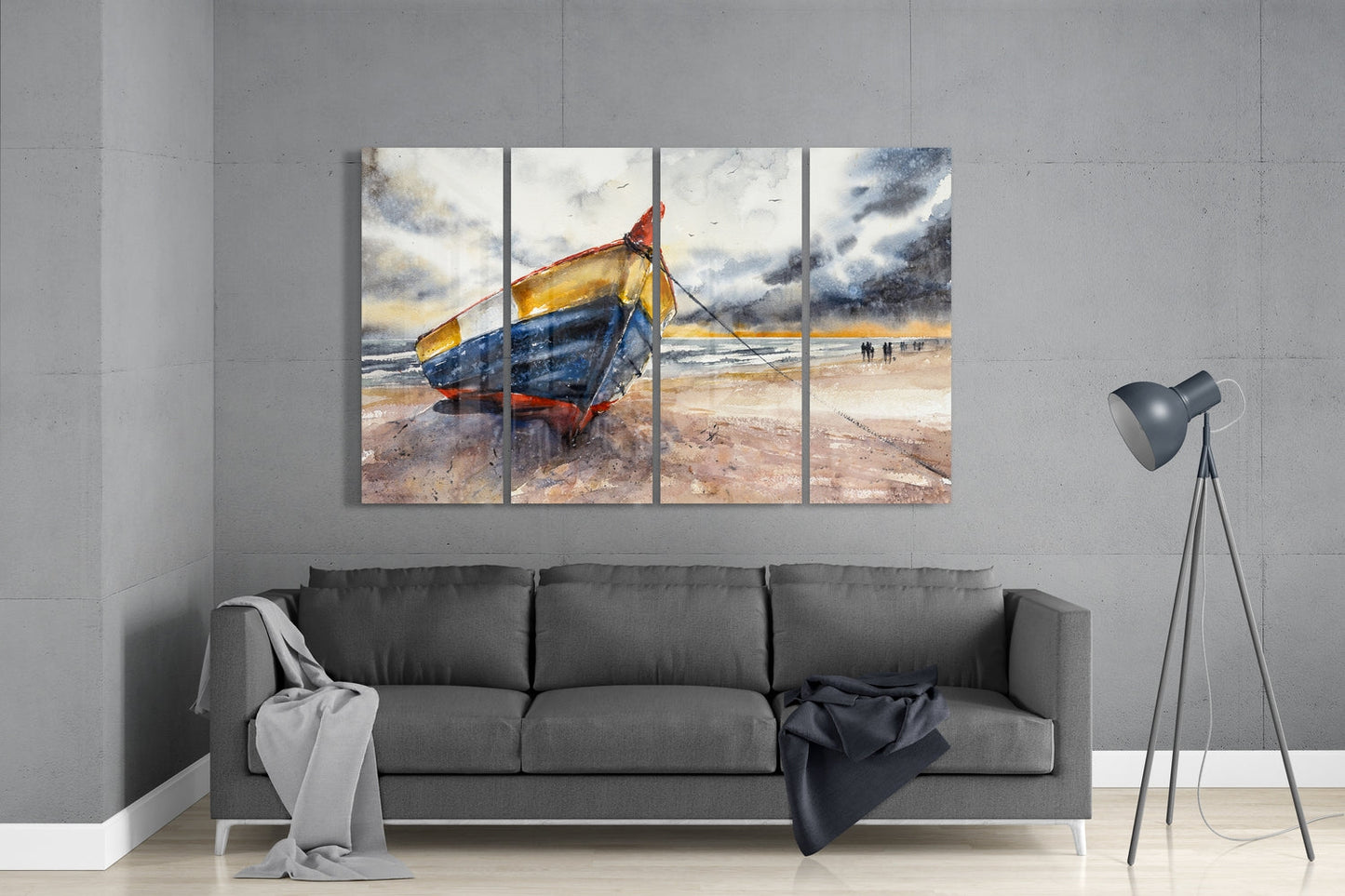 Abondened Boat 4 Pieces Mega Glass Wall Art (150x92 cm)