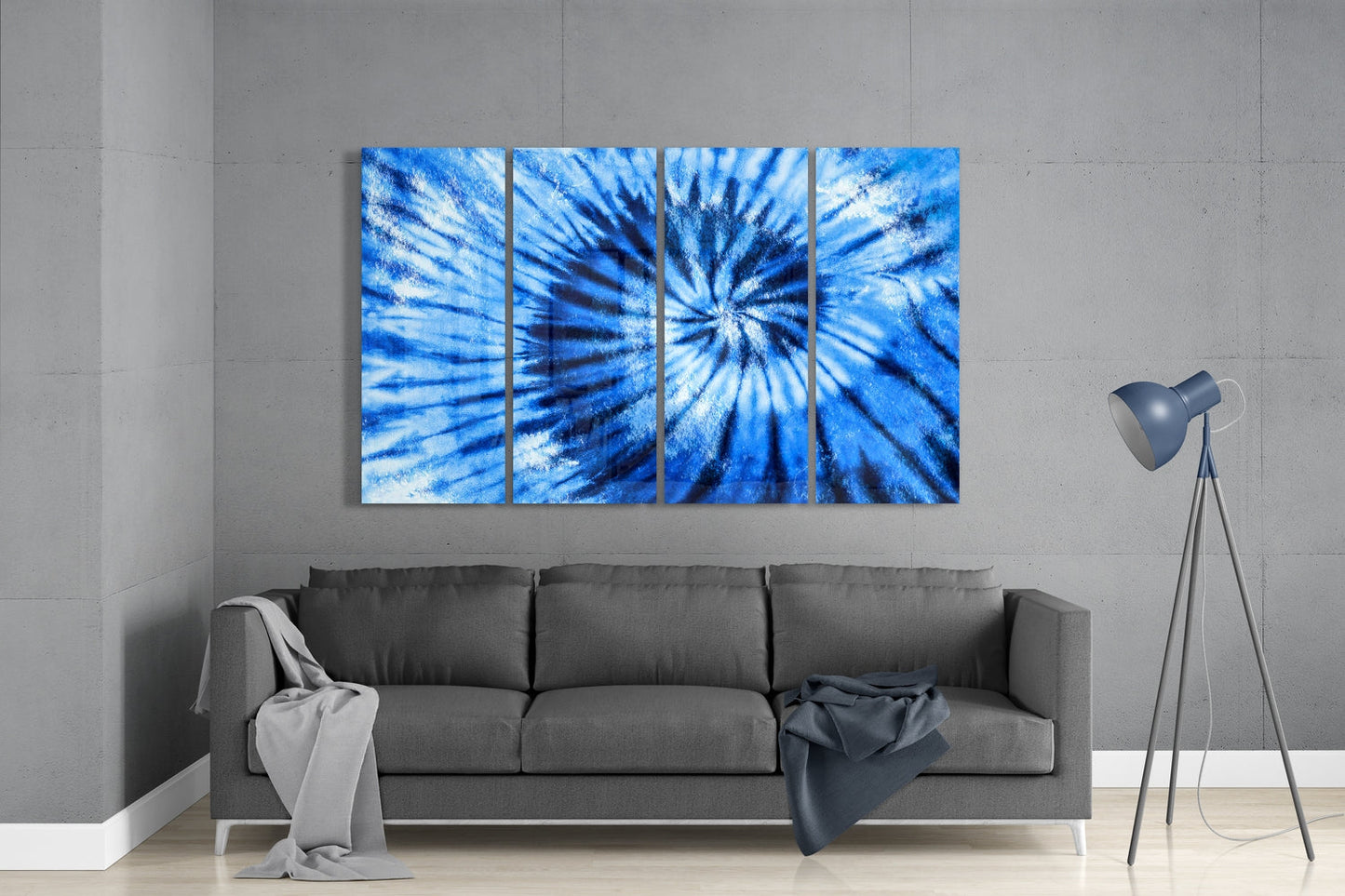 Blue Spiral 4 Pieces Mega Glass Wall Art (150x92 cm)