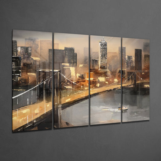 Manhattan 4 Pieces Mega Glass Wall Art (150x92 cm)