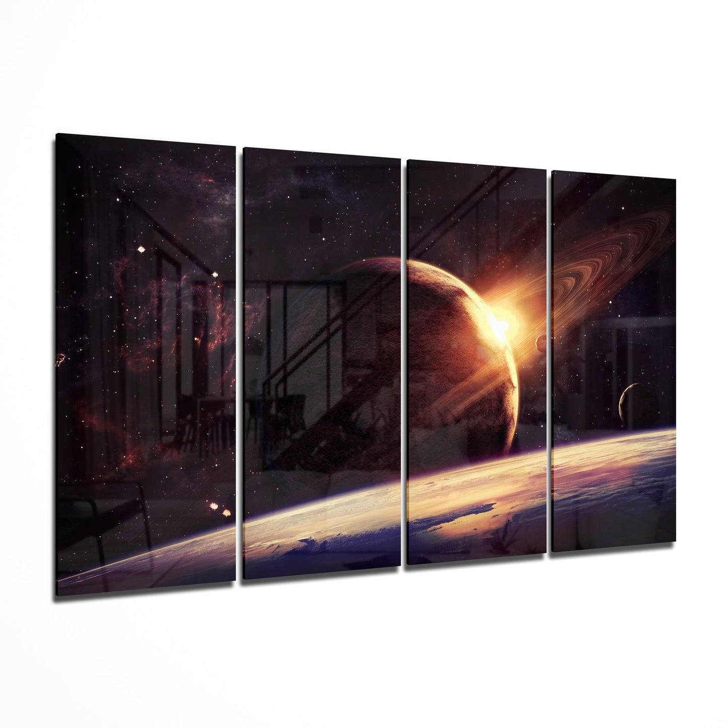 Sunset at the Space 4 Pieces Mega Glass Wall Art (150x92 cm)