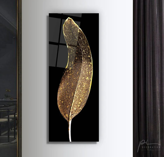 Gold Feather Glass Wall Art - LUXARTDECO