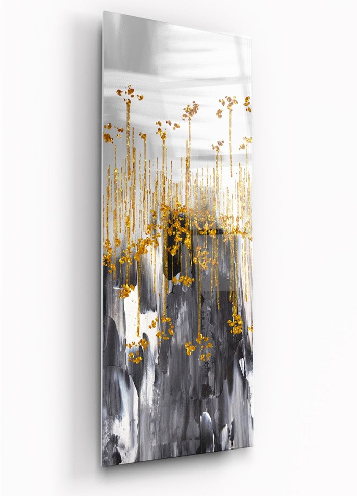 Golden Rain Glass Wall Art