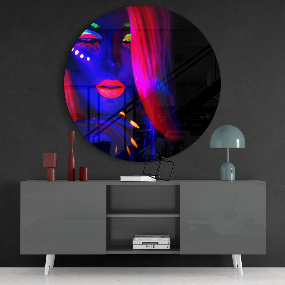 Neon Woman Glass Wall Art