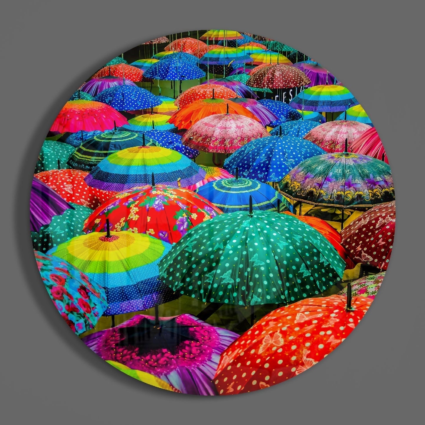 Colorful Umbrellas Glass Wall Art