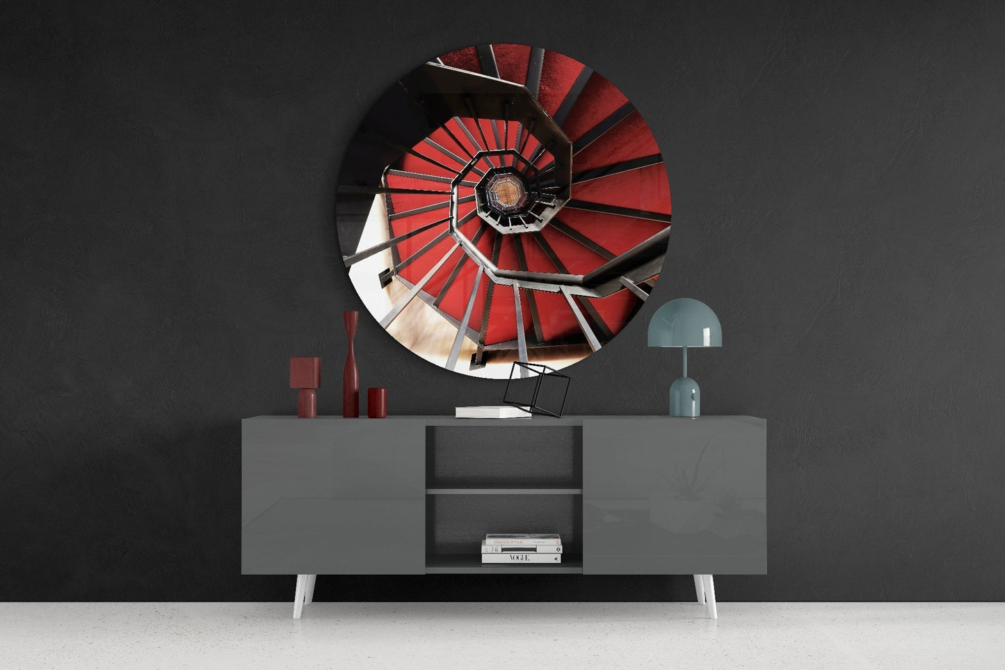Red Stair Glass Wall Art