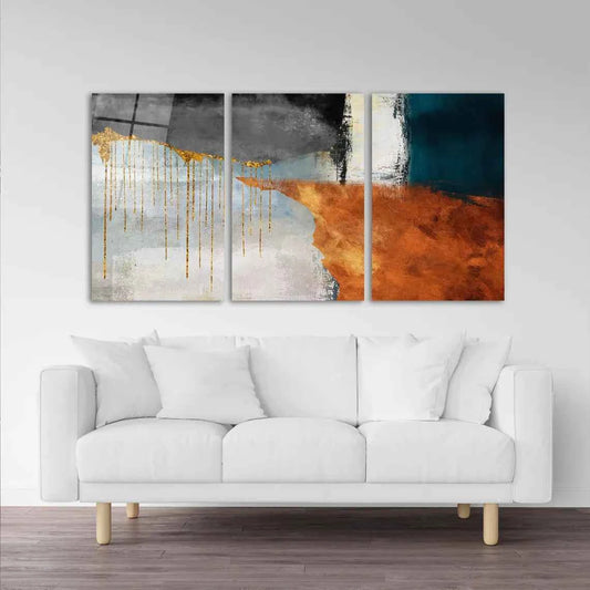 Gold Drip Abstract Glass Wall Art