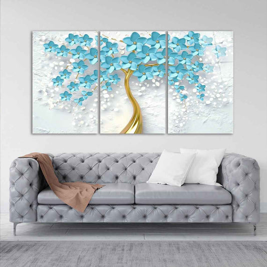 Teal Blossom Tree Glass Wall Art