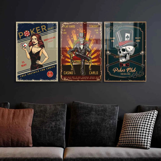 Vintage Poker Casino Glass Wall Art