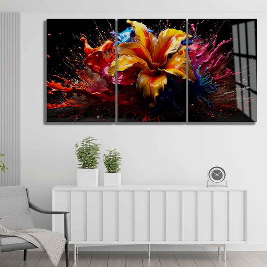 Color Splash Flower Glass Wall Art
