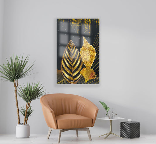 Gold Leaves Glass Wall Art