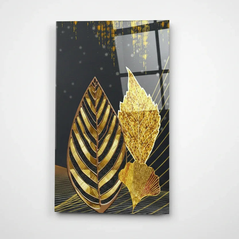 Luxury Gold Leaves Glass Wall Art - LUXARTDECO