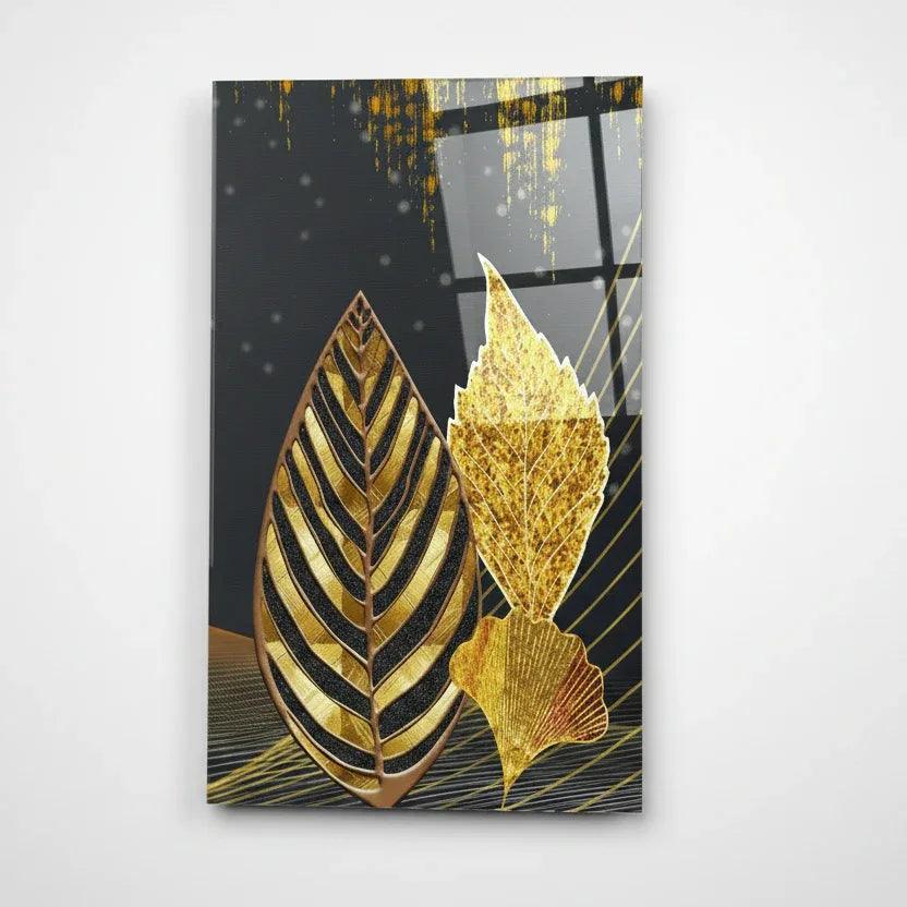 Luxury Gold Leaves Glass Wall Art - LUXARTDECO