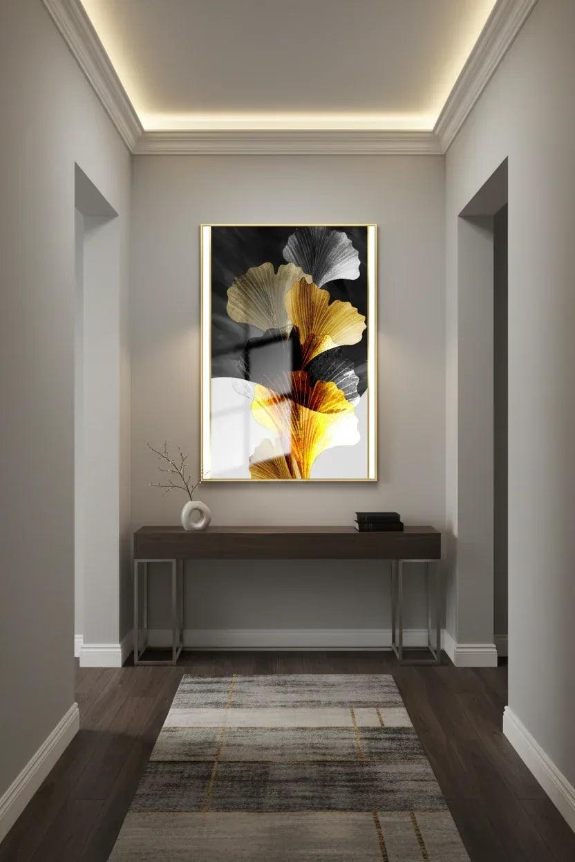 Elegant Gold Leaves Glass Wall Art - LUXARTDECO