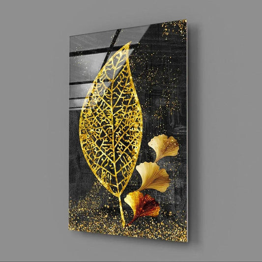 Modern Gold Leaves Glass Wall Art - LUXARTDECO