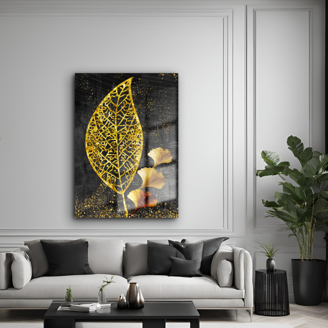 Gold Leaves Glass Wall Art